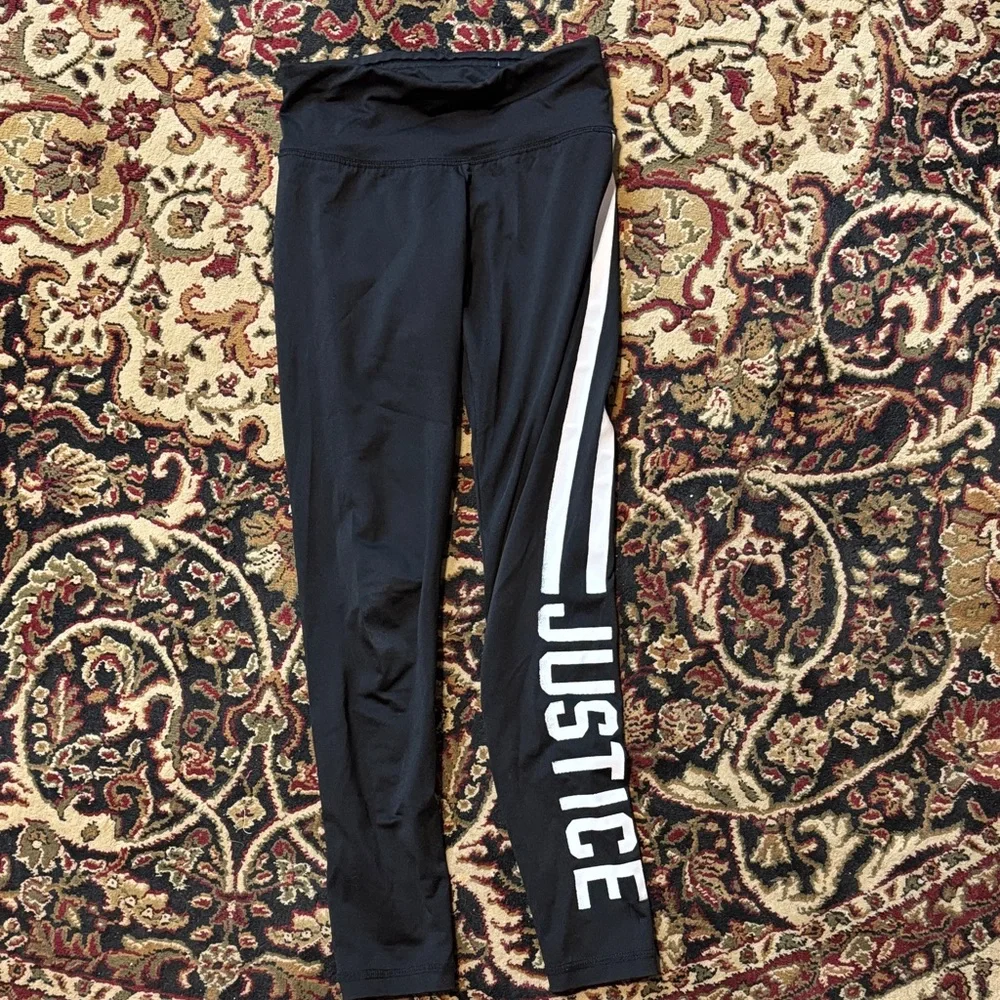 Justice Black Leggings with Bold White Lettering